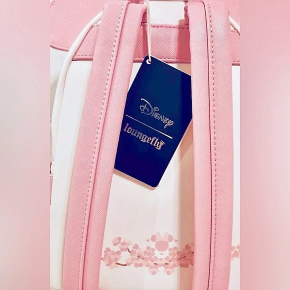 New LOUNGEFLY Disney Japan Minnie Mouse Pink & White CHERRY BLOSSOM Backpack Bag - Picture 7 of 7
